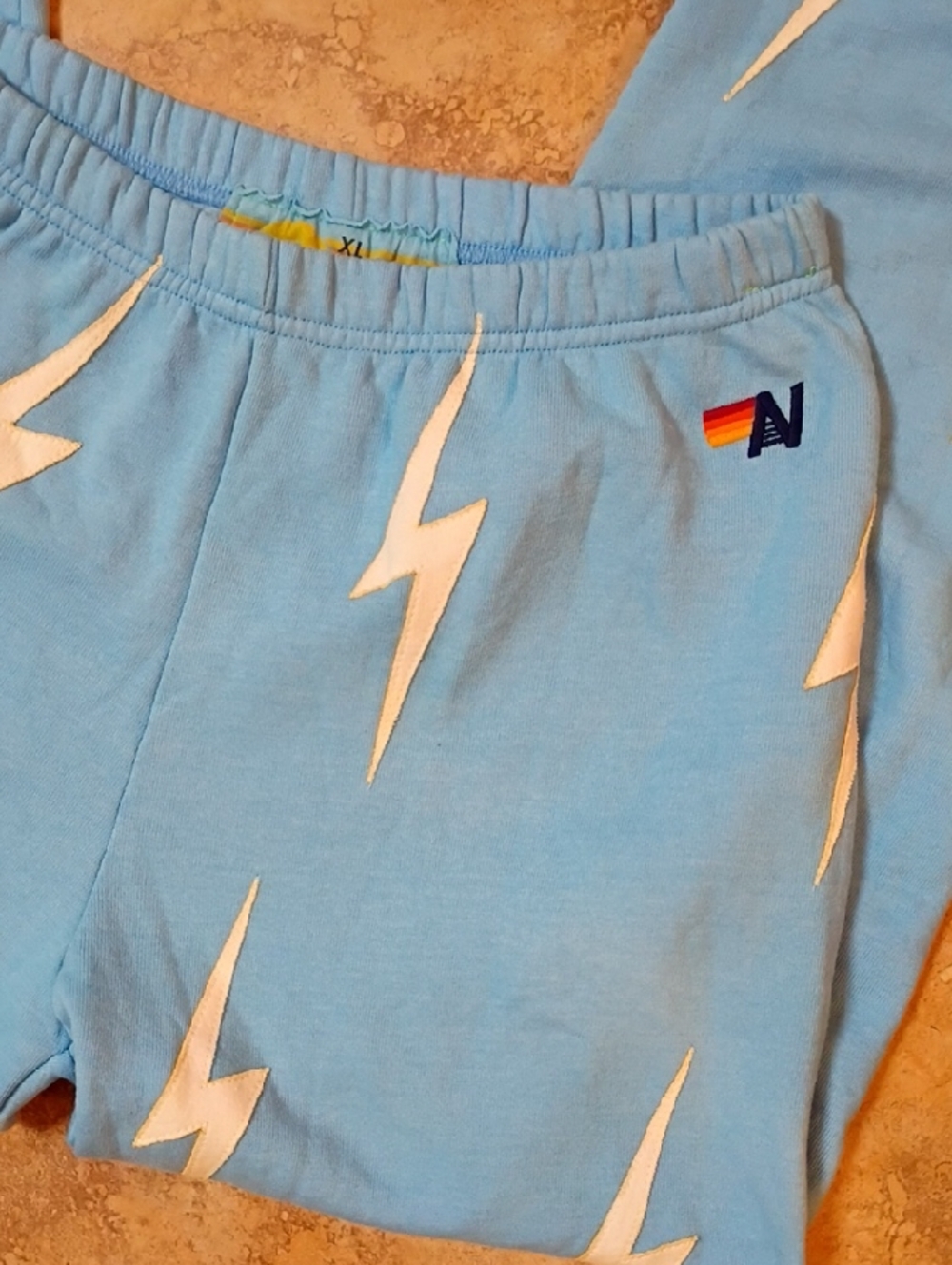 Aviator Nation Light Blue Shorts with Yellow Lightning Detail